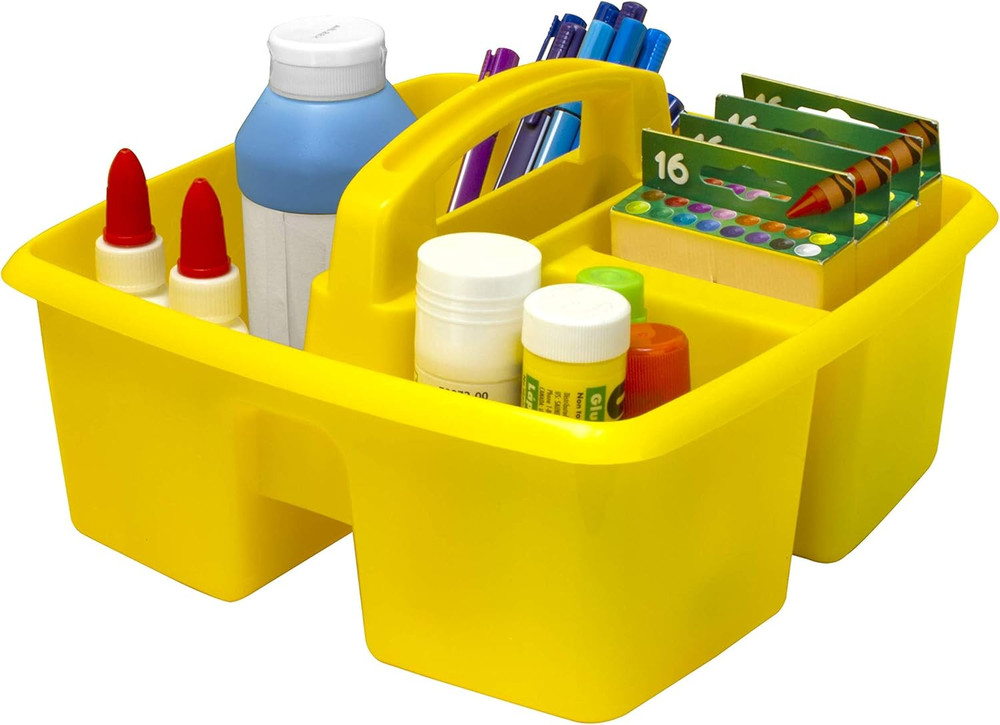 3-Compartment Small Caddy – Multipurpose Classroom Organizer with Handle, Lemon,