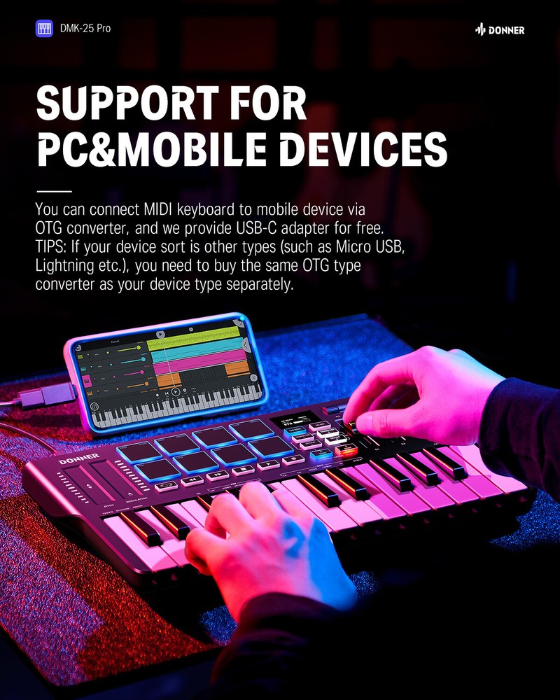 🎹 Donner DMK25 Pro USB MIDI Keyboard Controller With Teaching Course & Software