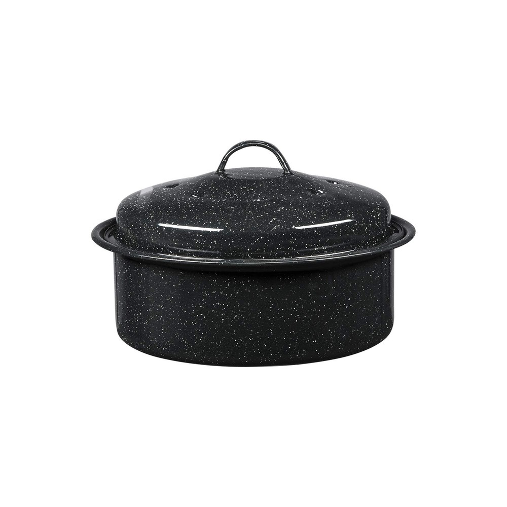 Granite Ware 3 lb. Capacity Covered Round Roaster, Speckled Black Enamel on S...