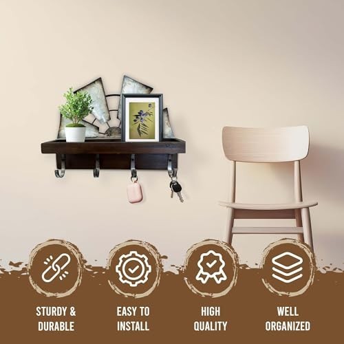 Rustic Windmill Key Holder Wall Mount - Decorative Mail Rack with Shelf & 4 Hook