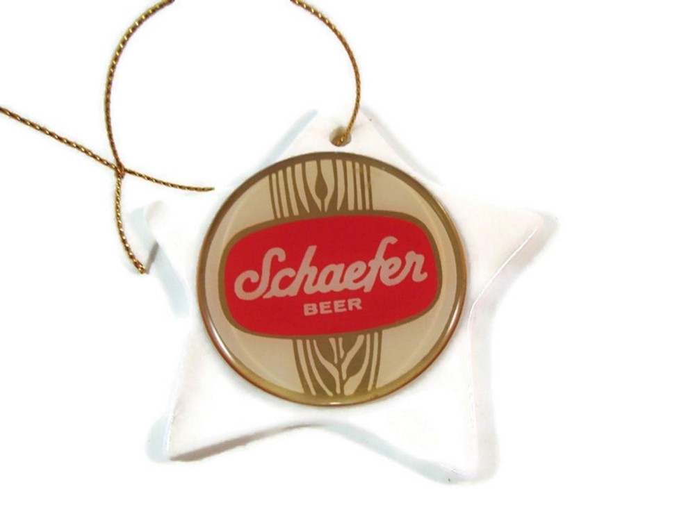 SCHAEFER BEER WHITE CERAMIC 3" STAR HANGING ORNAMENT NEW