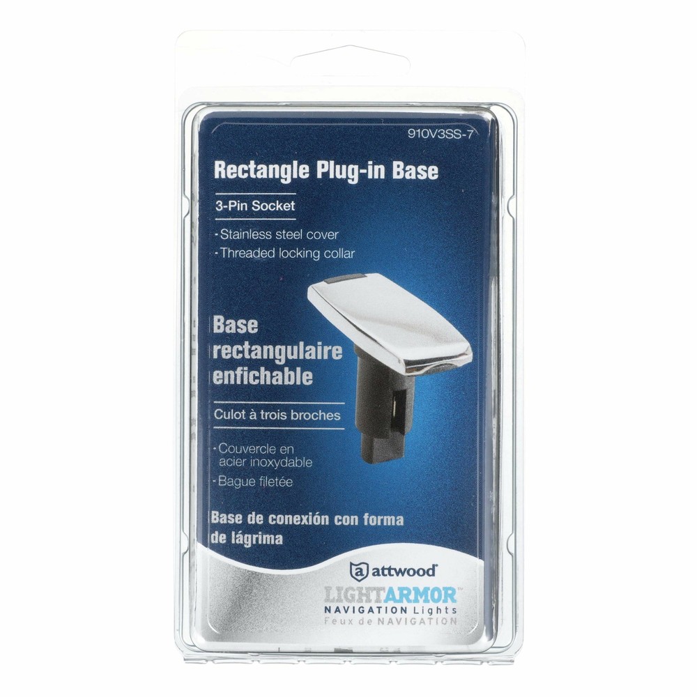 attwood 910V3SS-7 Armor 3-Pin Light Rectangle Base-Stainless