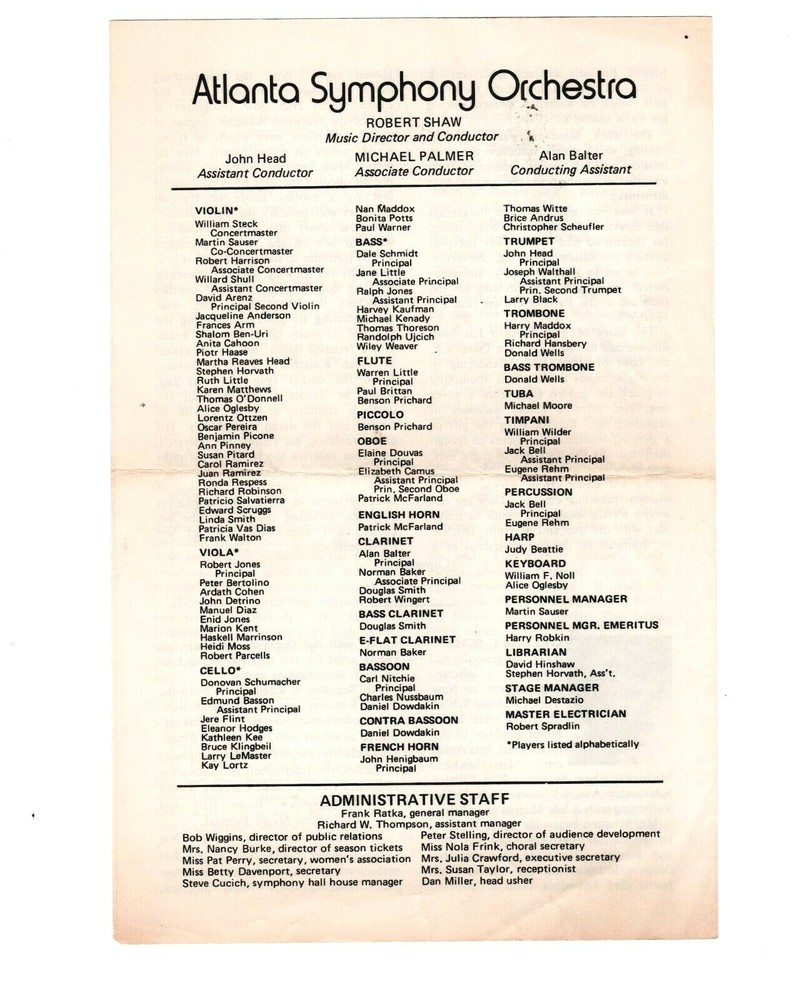 Gregory Schatten and Licia Albanese Signed Atlanta Symphony Program 1974