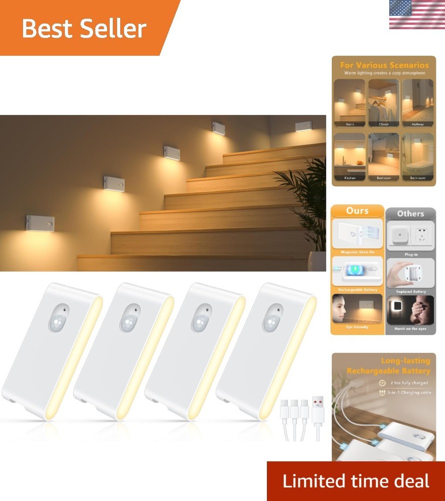 Energy-Efficient Wireless Night Lights with Motion Sensor - 4-Pack in Warm White