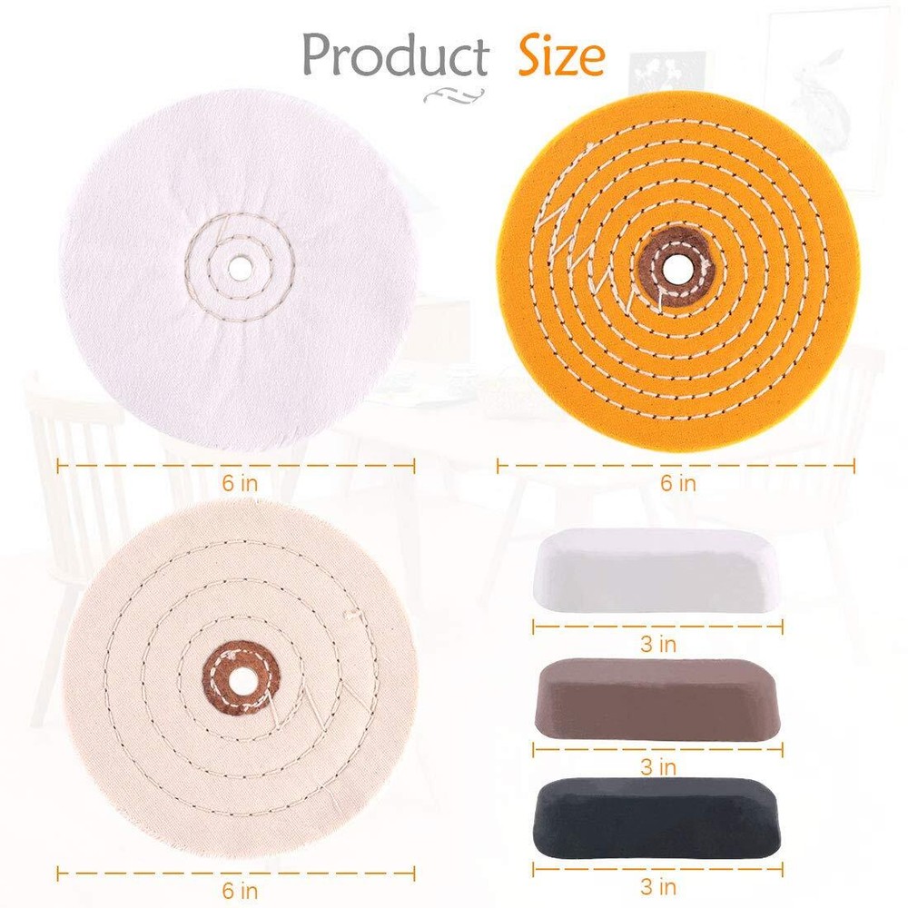 6 Piece Buffing and Polishing Kit Includes Assorted 6 Inch with 1/2 Arbor Hole