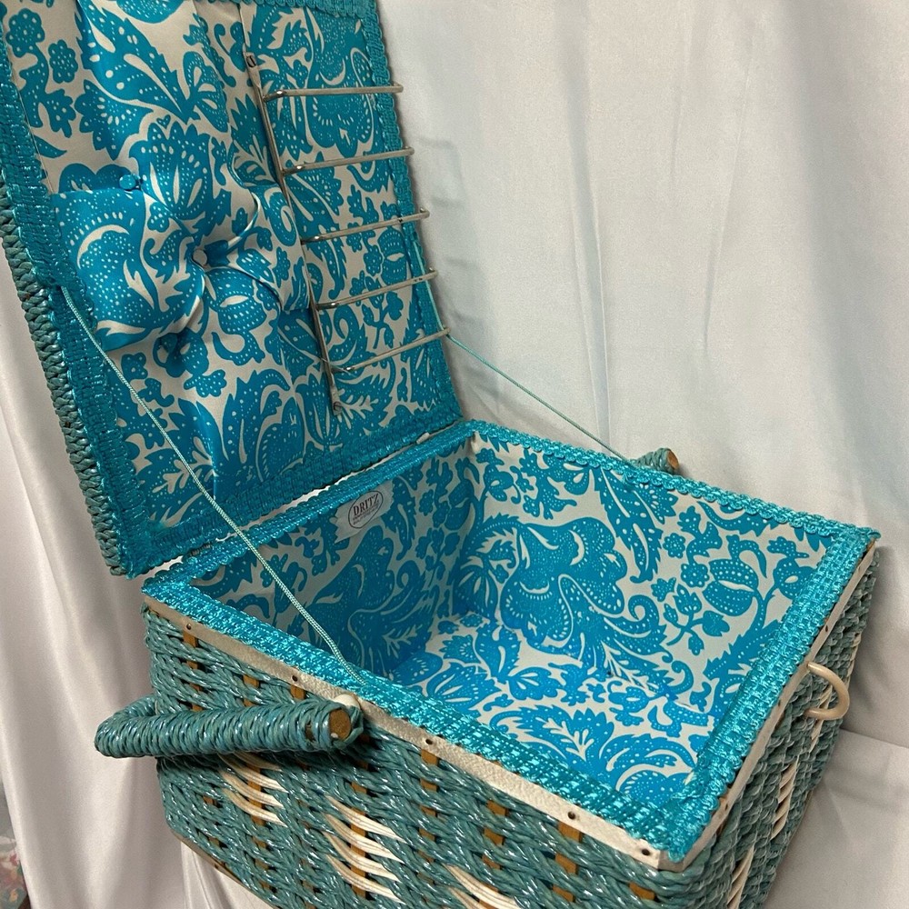 Vintage Dritz Wicker Wood Sewing Basket w/Handle