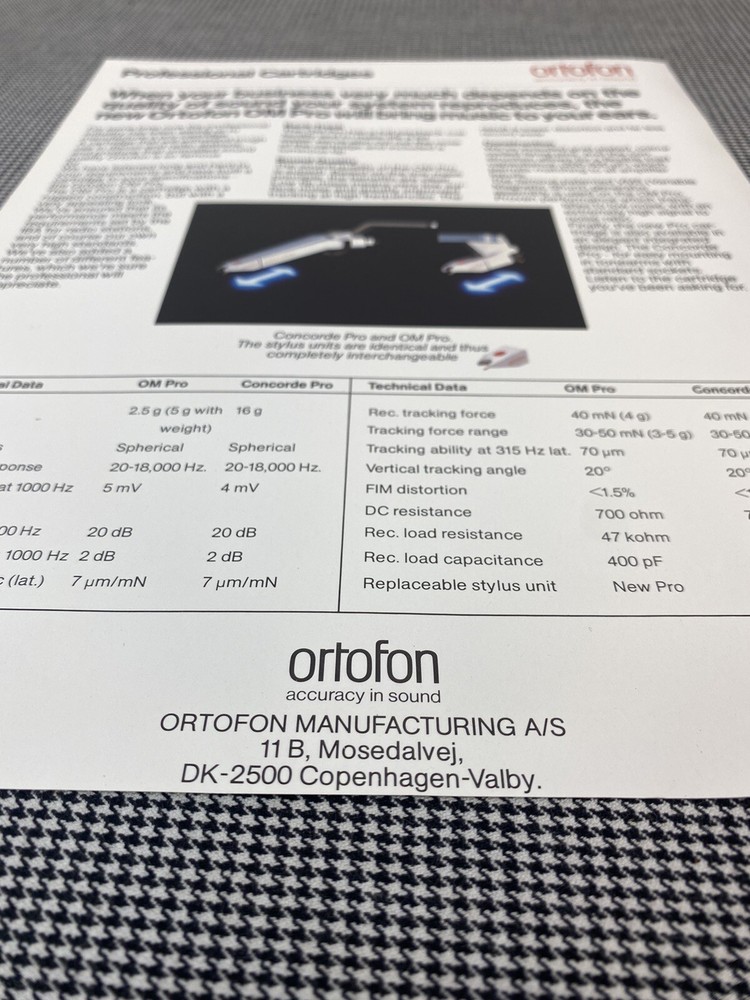 ORTOFON OM PRO CATRIDGES ORIGINAL INFORMATION PAGE J0934