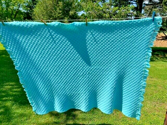 Torquoise Aqua Blue 64" x 46" Hand Crocheted Afghan.