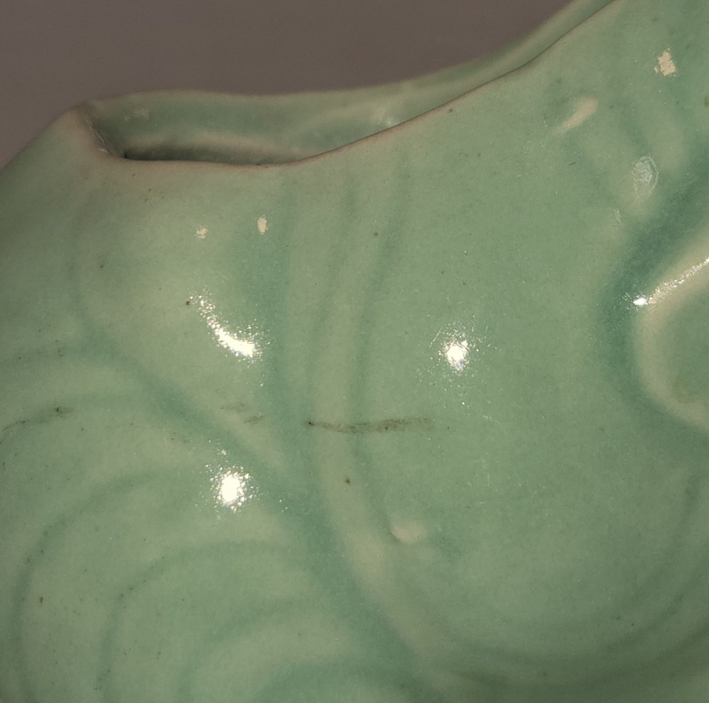 VTG Ceramic Elephant Planter Green Trunk Up Figural Spring Unmarked