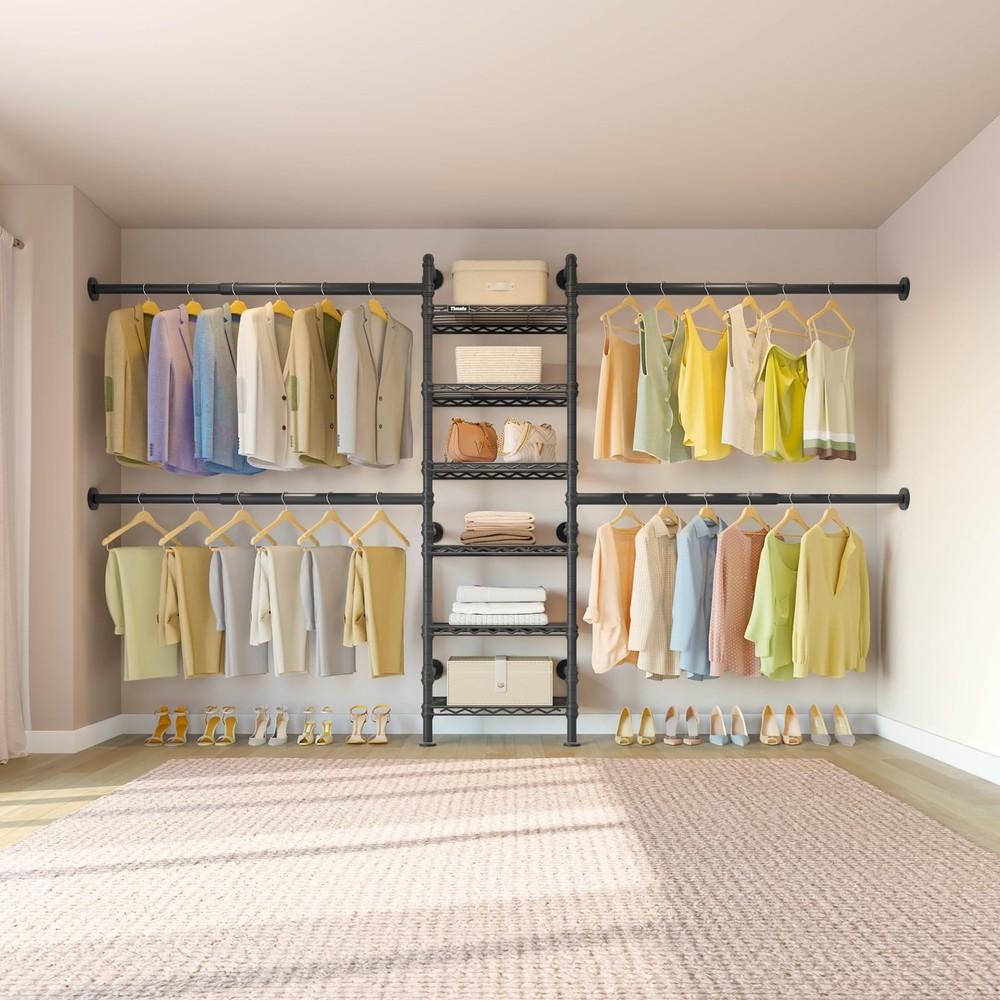 S3X Medium Expandable Wall Mounted Clothes Rack with 6 Adjustable Shelves & 4...