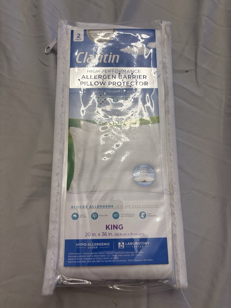 New unopened- Claritin King Pillow Protector High Performance Allergen