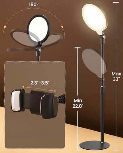 Desk Ring Light with Stand, Adjustable Desktop Light with Phone 1 Pack Black