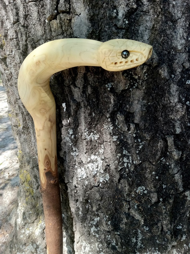 Handmade Unique Viper Snake Walking Cane Solid One Piece Stick