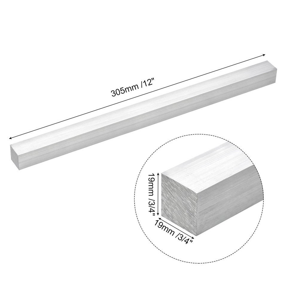 Square Aluminum Flat Bar 3/4" Thickness 3/4" Width 12" Length