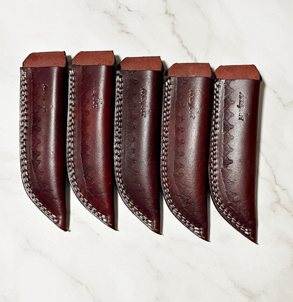 5 Pack - Hand Crafted 8 in Fixed Blade Leather Sheath Vertical Holster Belt Loop