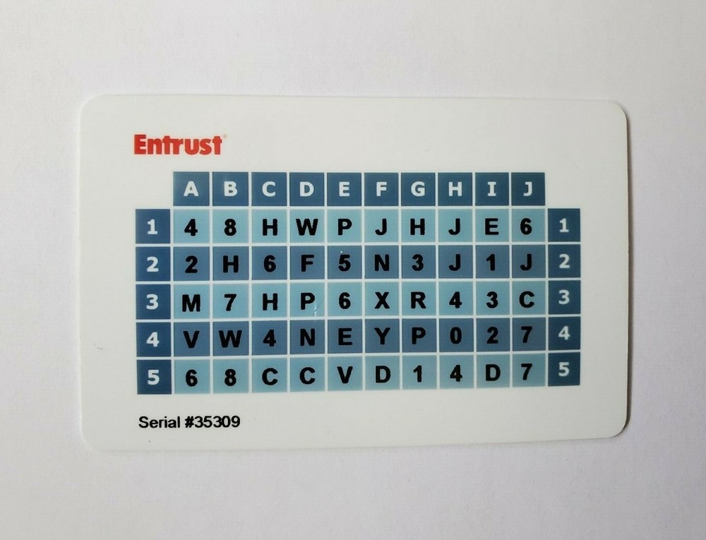 Entrust Identity Guard Grid Card