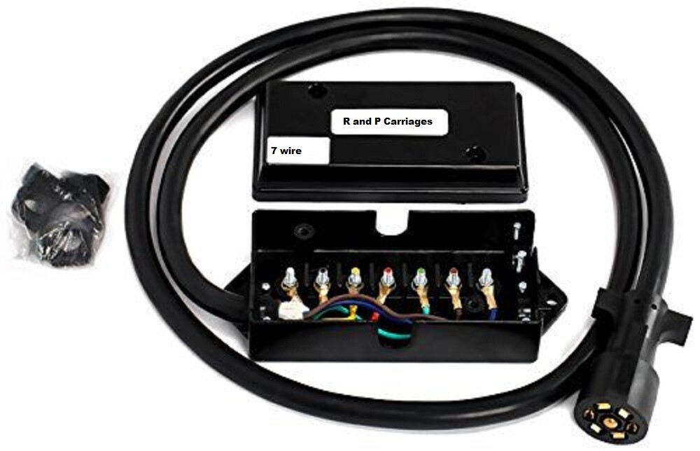 7 Way Plug Inline Pre-Wired Trailer BLACK Cord w/Junction Box 6 Ft Wiring Cable