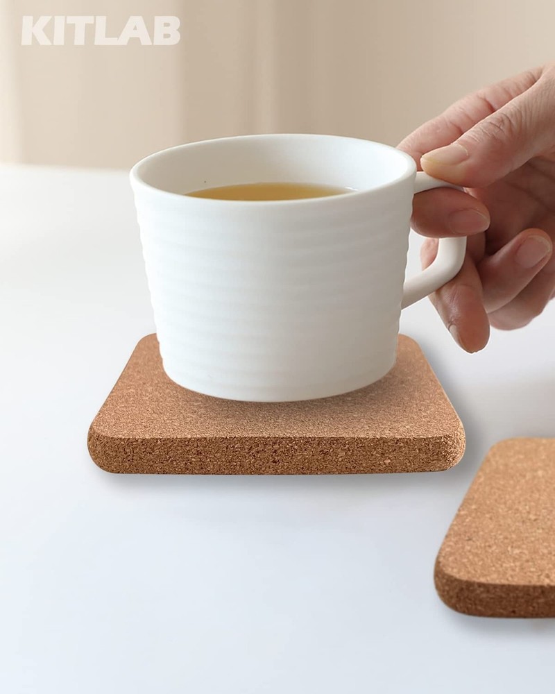 Cork Coasters for Drinks, 8 Pcs Square Extra Thick Absorbent Cork Coaster Set...