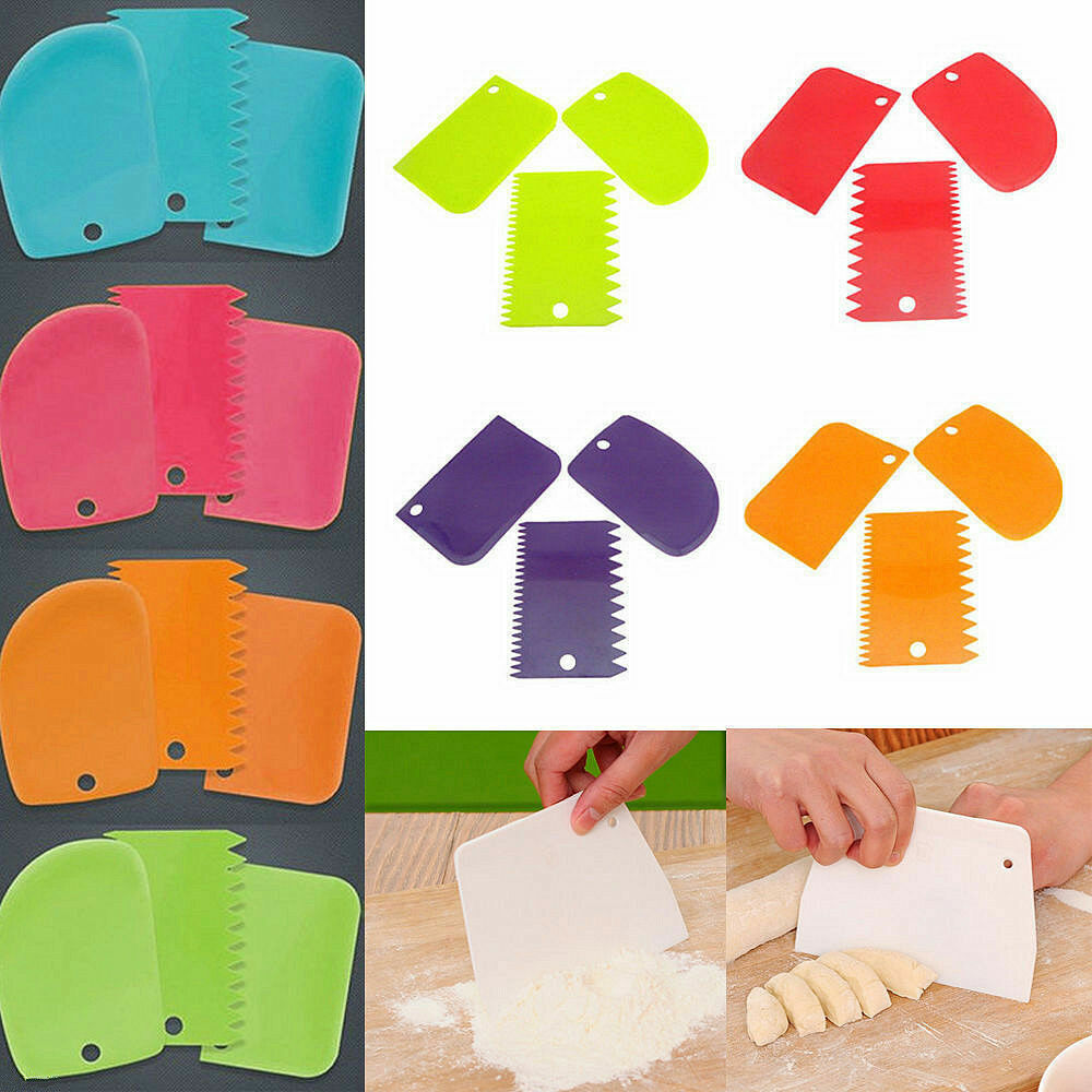 3pcs Cake Baking Scraper Fondant Pastry Decoration Tools Icing Dough Plastic