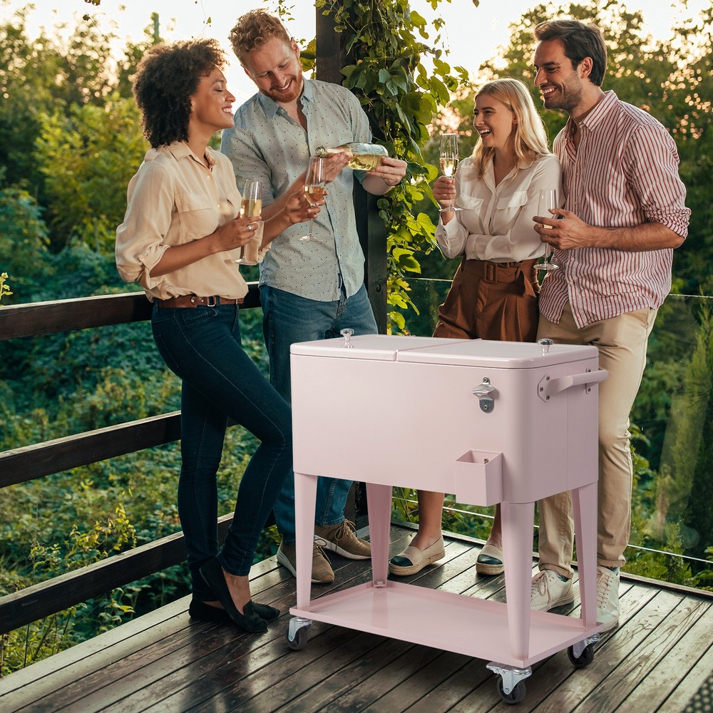 80QT Pink Outdoor Rolling Cooler