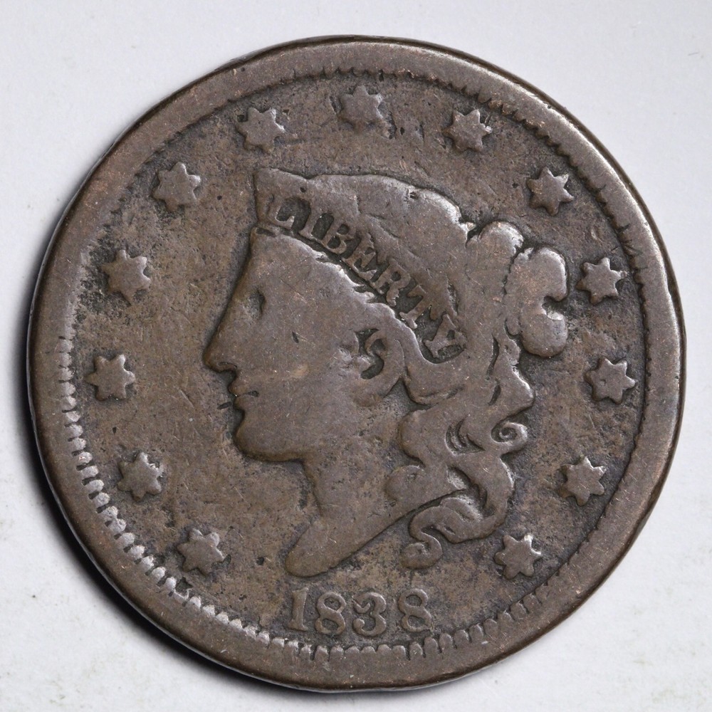 1838 Coronet Head Large Cent CHOICE FINE E204 DNL