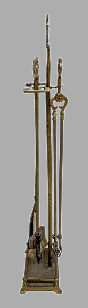 Vintage U.S. Navy Cast Brass Fireplace Tool Set::4 Tools + Stand::Nice