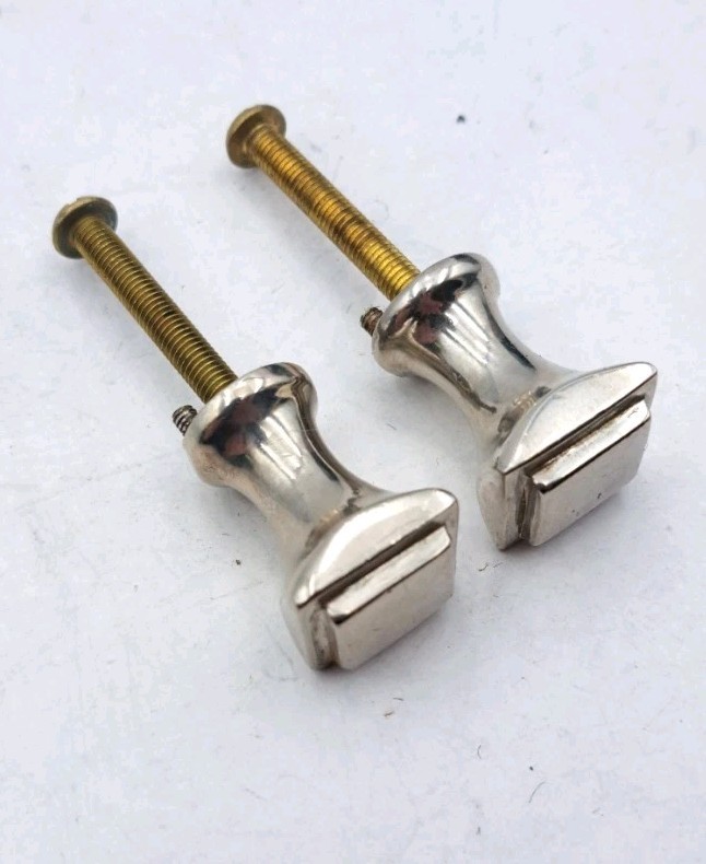 Antique Pulls Knobs Drawer Knob Art Deco Crome Old Vintage Hardware Pair