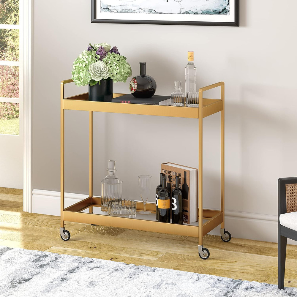 Cooper 33'' Wide Rectangular Bar Cart in Brass