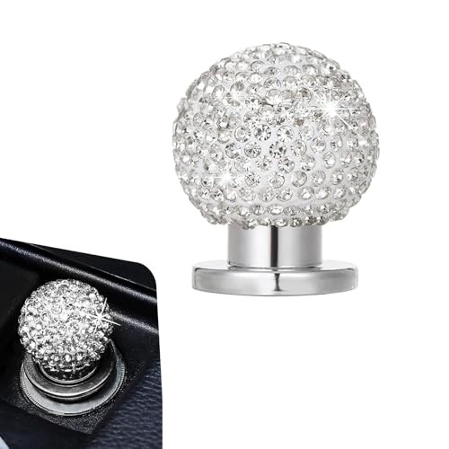 Bling Car Push Start Button Cover, Crystal Round Ball Auto Engine Start white