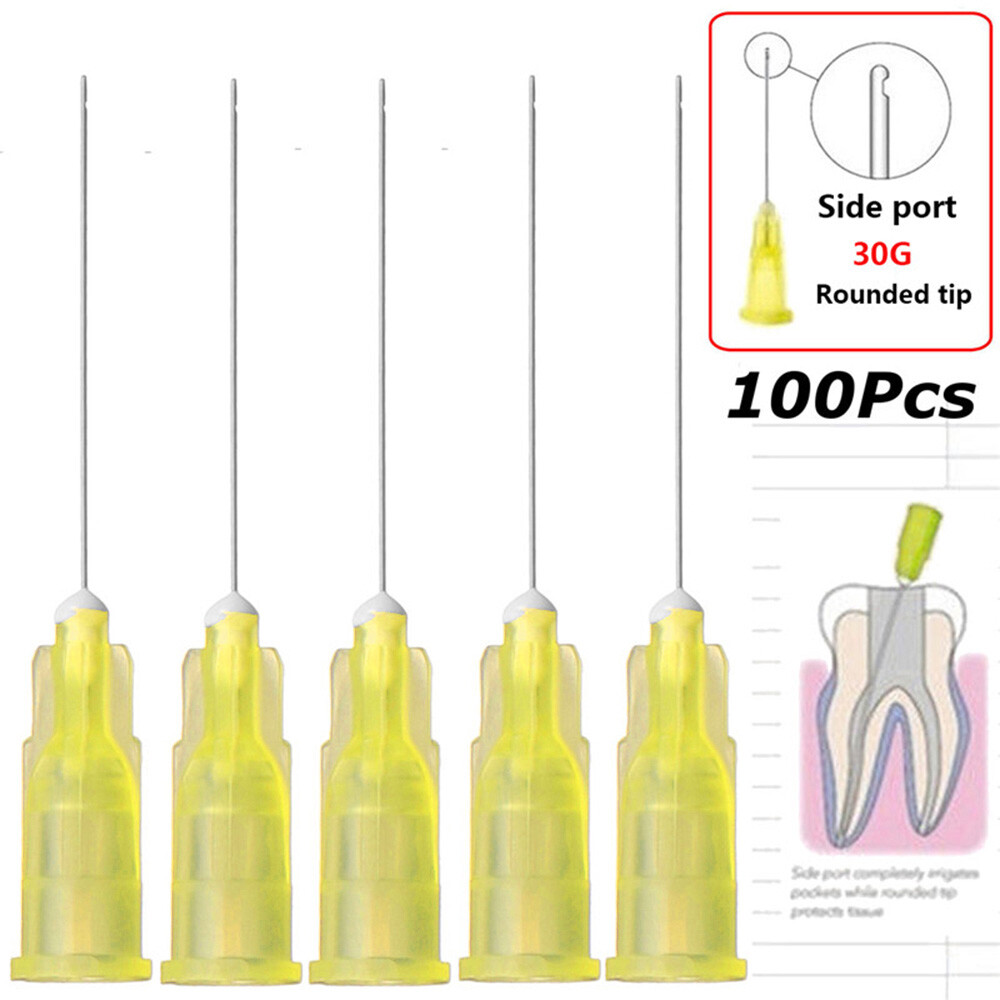 100件装牙科内腔灌溉针头30GA端关闭侧孔注射器新品-