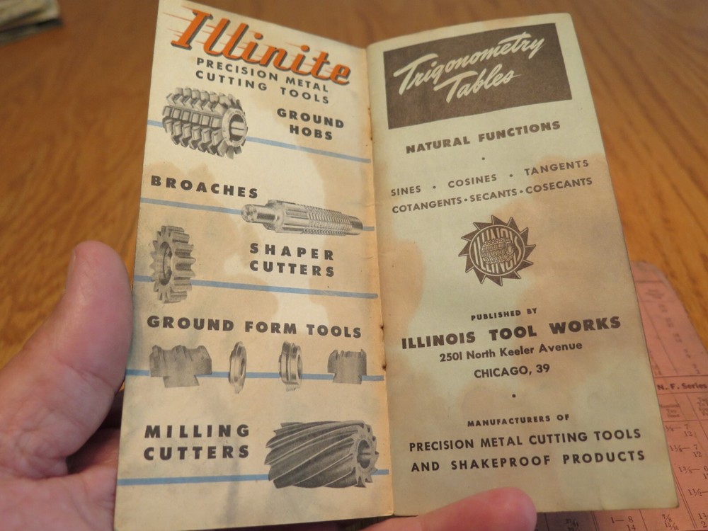 Vtg IL Chicago Tool Works Trigonometry Tables Booklet Cutting Tools & Dec Chart