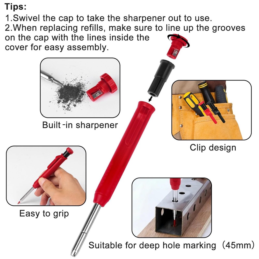 2 Pack Carpenter Mechanical Pencils with 12 Refills and Built-in Sharpener