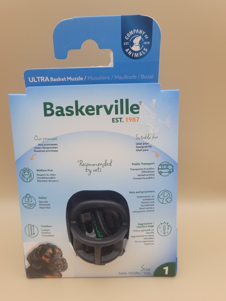 Baskerville Ultra Muzzle for Dogs - Size 1 - Adjustable & Comfortable - New