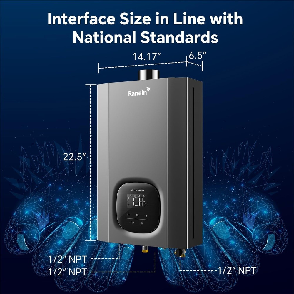 Ranein Propane Gas Tankless Water Heater, Indoor Max 4.3 GPM, 100,000 BTU