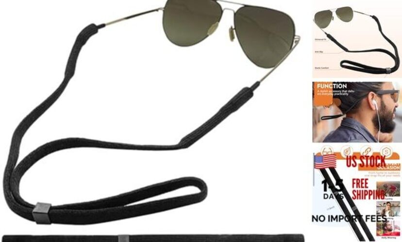 Adjustable Glasses Strap, 3-Pack Black Nylon Eyeglasses Strap with Secure