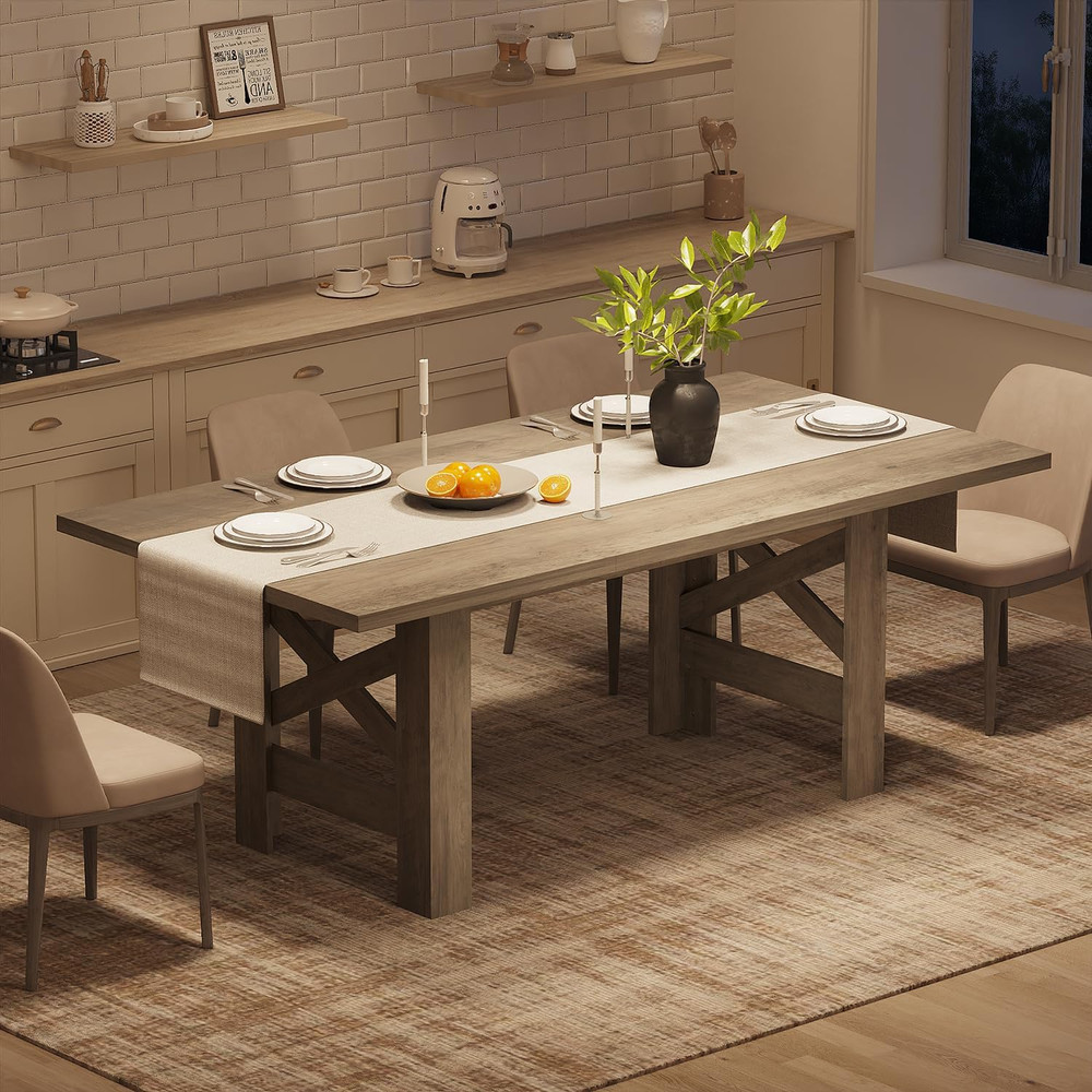 Rustic Gray Farmhouse Dining Table for 6-8, Sturdy 70.87" Rectangle