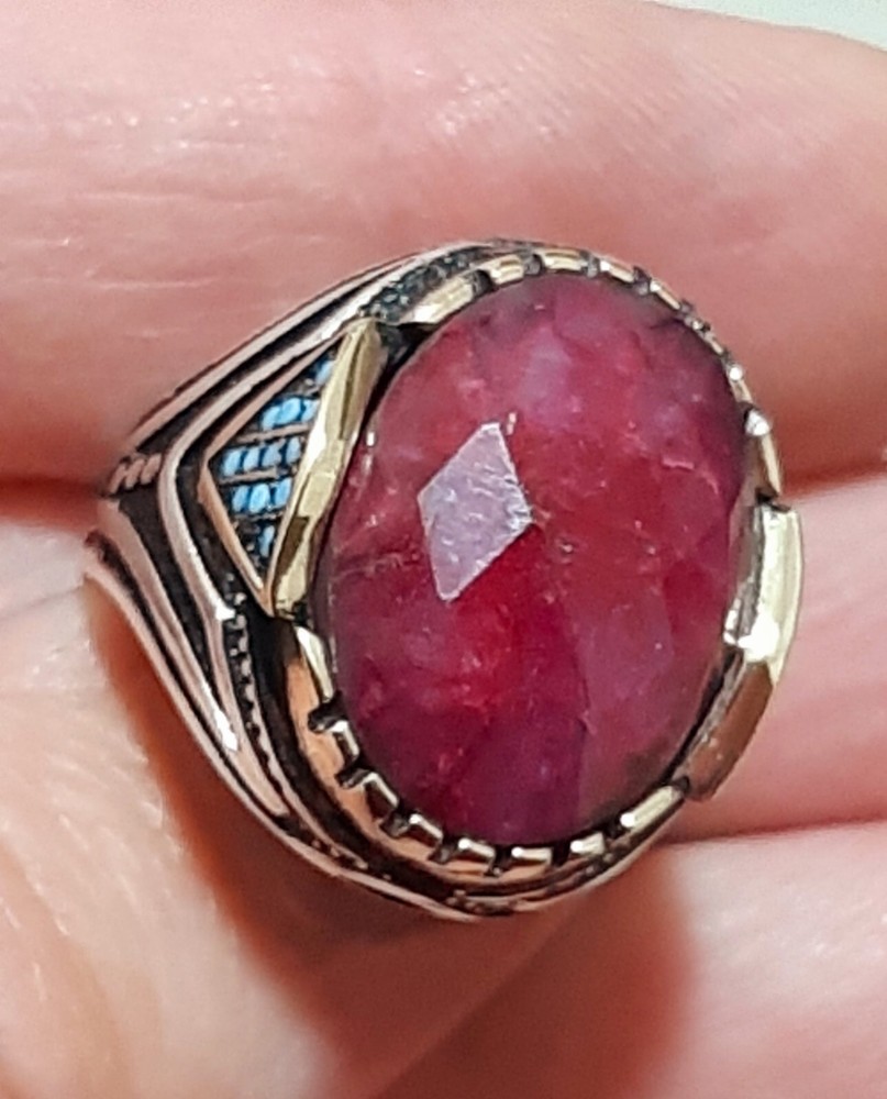 Mens 925 Ruby Turquoise Solitaire Silver Ring Man Sterling $