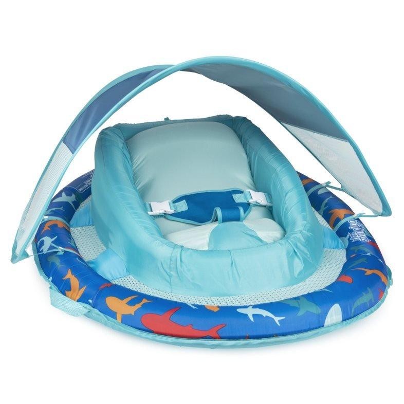 SwimWays Infant Baby Spring Float with Adjustable Sun Canopy - Blue Shark