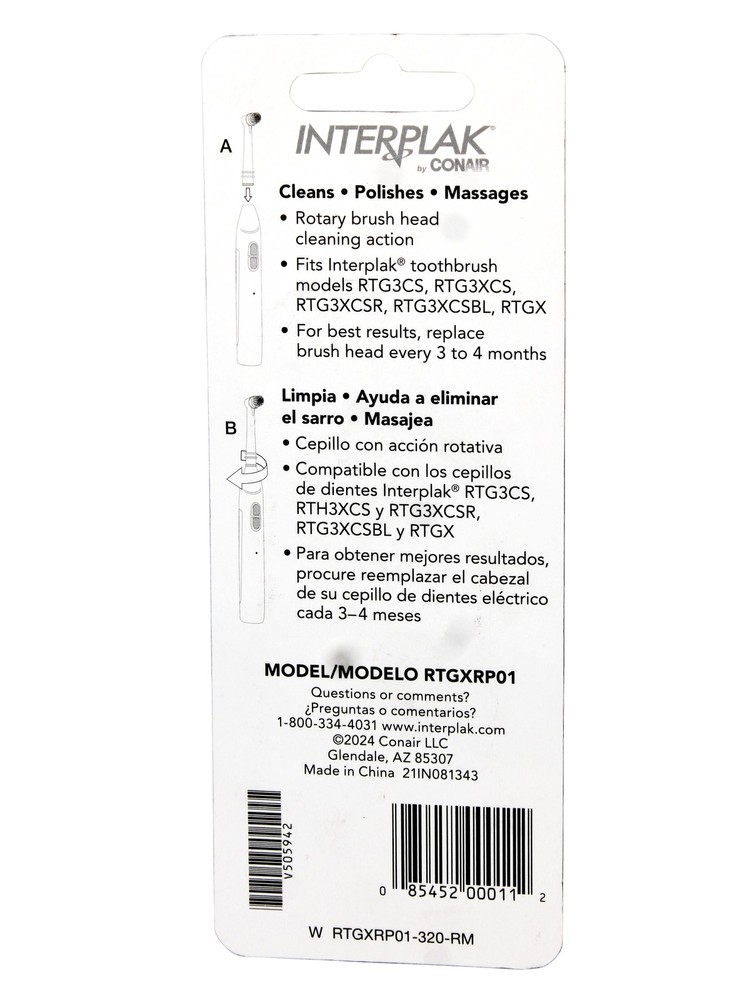2 Pack - Interplak by Conair OptiClean Replacement Brush Heads, 2 EA
