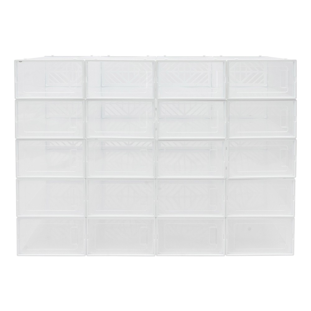 20 Pack White Plastic Shoe Boxes With Lids Stackable Storage Containers Organize