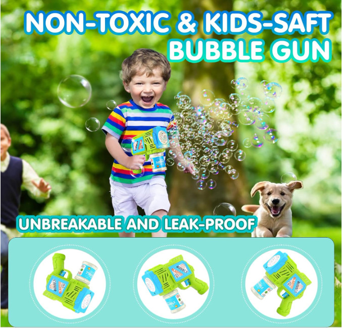 2 Pack Bubble Guns for Kids, LED Light Up Bubbles Machine Blower