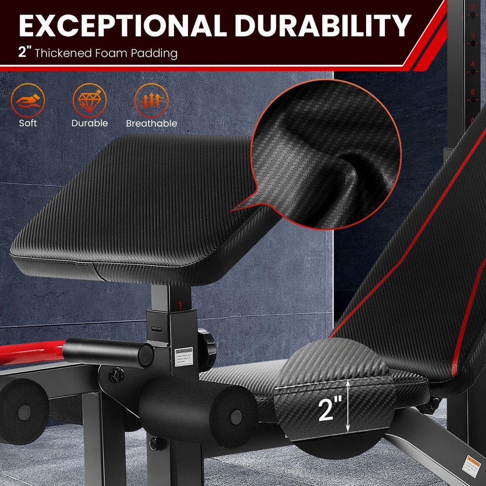 Adjustable Weight Bench Set 900LBS Multi-functional Bench Press Set w/Squat Rack