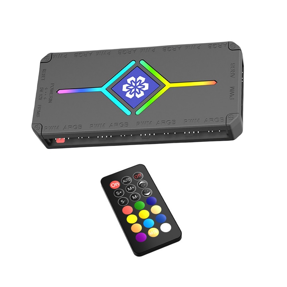 9 Port ARGB Controller with Remote & Sync Cable 3A Power for PC Fan Lighting