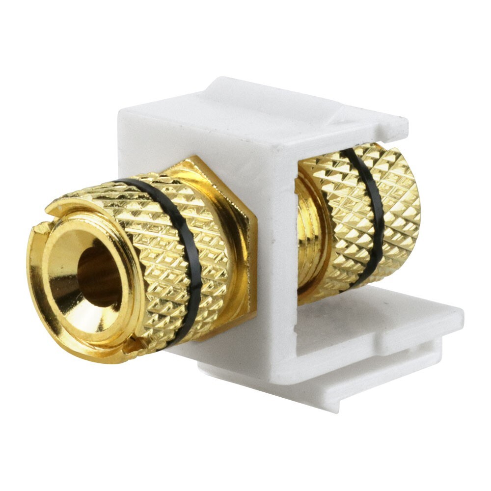 Gold-Plated Speaker Binding Post Keystone Insert (White, Black Band)
