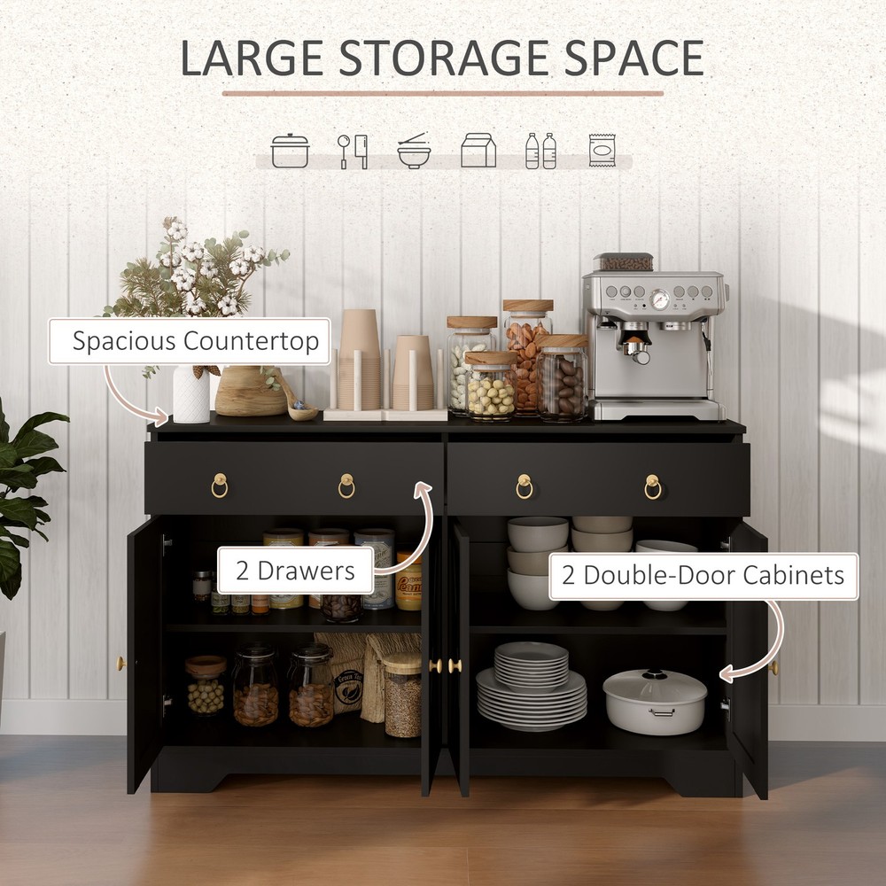 Kitchen Storage Sideboard, Buffet Cabinet with Barn Doors, Black