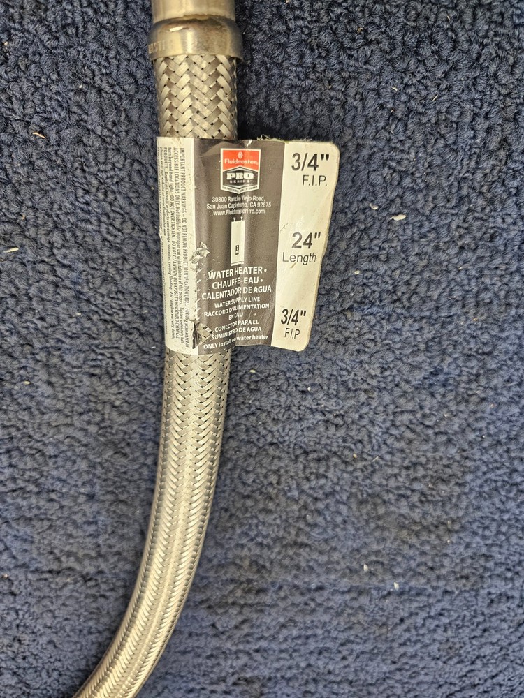 (QTY 2) Fluidmaster PRO1H24: 3/4" FIPxFIP 24" SS Braided Water Heater Connector