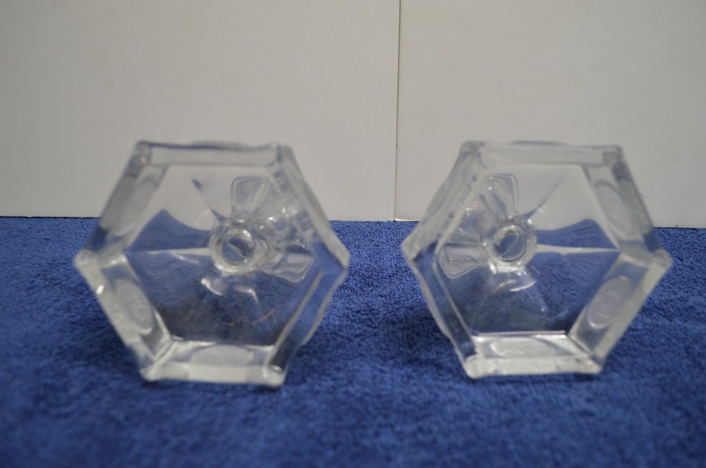 Clear Coin Glass -Pair Candlestick Candle Holders
