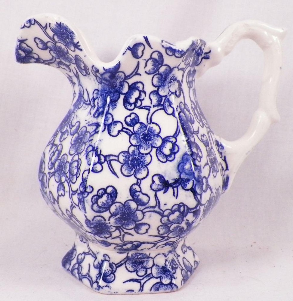 Blue & White Pitcher Ceramic Small Decorative Ruffled Edge As Is