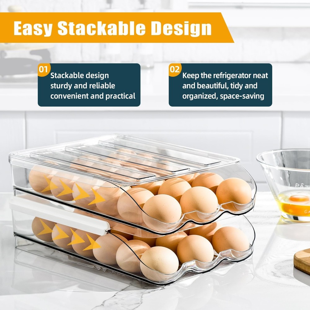 Egg Holder for Fridge, Rolling Egg Holder for Refrigerator, Egg Organizer for...