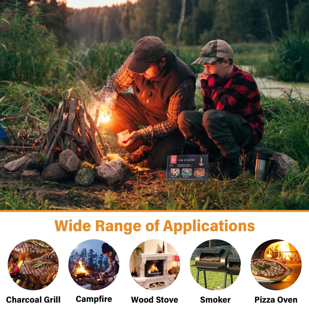 Fire Starter, 64 Mini Square, Natural Fire Starters for BBQ, Campfire, Firepl...